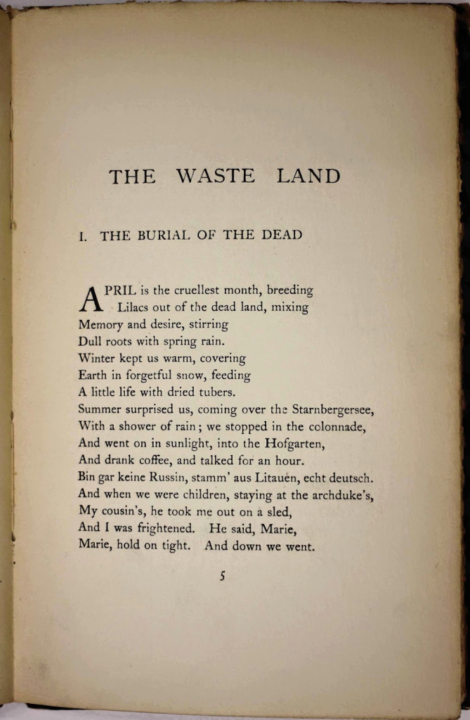 A page from the book The Waste Land. 